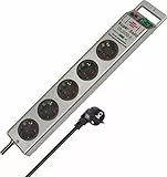 Brennenstuhl Super-Solid regleta de 5 enchufes con protección contra sobretensiones (regleta eléctrica con Cable de 2,5m e Interruptor - de policarbonato Resistente a la Rotura) Plata