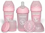 Twistshake 3x Pro Double Biberón Anticólicos con Recipiente para Leche en Polvo - 260 ml | Tetina Tipo Seno de Silicona de Flujo Medio | Sin BPA | Adecuado para Bebés de Más de 2 Meses | Rosa