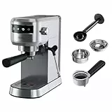 AEG Cafetera Espresso Compacta EC6-1-6ST, 15 Bares, Café Molido y Monodosis, Pantalla Táctil, Espumador de Leche, Depósito 1L, Apagado Automático, Inox