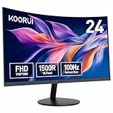 KOORUI Monitor Curvo - 23,6 Pulgadas Full HD VA 100Hz (1920x1080, 3000:1, 3ms, Curvatura 1500R, Antirreflejo, Eye Ease, Inclinación, HDMI, VGA)
