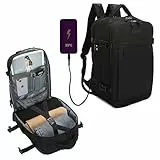 RAYKONG Mochila Cabina Ryanair 40x20x25cm (20L) | Mochila Viaje Avion Impermeable Compatible con Portátil 14 Pulgadas con Puerto de carga | Equipaje mano Alta Resistencia|Mochila Multiuso| Negro