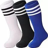 DRESHOW Niños Calcetines de Fútbol del niño a Rayas Hasta la Rodilla Calcetines de Algodón Uniforme Deportivo Largo Tubo de Calcetines para Niños Niñas