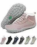 SAGUARO Botas de Invierno Mujer Forrados Barefoot Shoes Caliente Botines con Cordones Nieve Antideslizante, Rosa 39