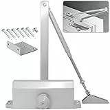 Marie puerta automática con dispositivo de parada, Groom cierre puerta de resorte ajustable, sello cerrado uso comercial y residencial puerta de 60-85kg instalación de vídeo EN1634-1, plata