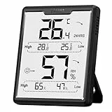 DOQAUS Termómetro habitación higrómetro, Medidor de Humedad con pantalla LCD grande, 5s Respuesta Rápida, monitor de temperatura humedad con registros Max y Min, para dormitorio, habitación bebé-Negro