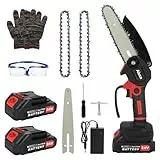 Motosierra Eléctrica de Mano 6” – Mini Motosierra Portátil con 2 Baterías Potentes y 2 Cadenas, Motor de Alta Potencia, Bloqueo de Seguridad, Ideal para Cortes de Madera, Poda de Árboles y Jardinería