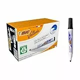 BIC Velleda Marking Rotuladores para pizarra blanca, Óptimo para material escolar y de oficina, 1701 ecolutions, 51% material reciclado, Negro, Punta Media, Caja de 12