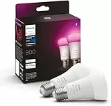 Philips Hue - Bombilla LED Inteligente, A60 E27, Luz Blanca y de Colores, 6.5W (Eq. 60W) 800 Lumens, Compatible con Alexa y Google Home - Pack de 2 Bombillas LED Inteligentes