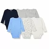 Amazon Essentials Bodies de Manga Larga Unisex Bebés, Pack de 6, Azul/Perros, Prematuro