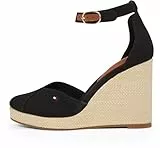 Tommy Hilfiger Alpargatas de cuña Mujer Flag Closed Toe con Correa de Tobillo, Negro (Black), 37