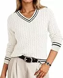 IEEILULU Jersey Mujer, Jersey Punto Mujer, Cómodos Jerséis de Invierno y Otoño con Cuello en V, Jerséis de Punto Ligeros, Ropa Informal (FR/ES, Letras, L, Regular, Regular, Blanco Negro)
