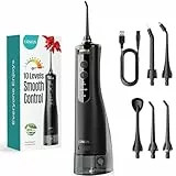 COSLUS Irrigador Dental Inalambrico 2025 Upgraded Limpiador Dientes Eléctrico: 10 Niveles de Control Suave 300ML Irrigador Dental Portatil Recargable Irrigador Bucal a Prueba Agua (Negro)