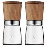 WMF Ceramill Natura - Juego 2 molinillos, Madera 13,8 cm Ø 6 cm, Molinillo de sal y pimienta, Molinillo de cerámica para Especias