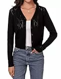 Irevial Elegante Cardigan Ligero con Cuello V Mujer Frontal Abierto de Punto Elástico Corta Tradicional Chaqueta Mujer Chaqueta con Botón Cuello en V para Cóctel Boda Negro，XL