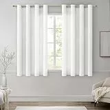 MRTREES Cortinas Lino Blancas Cortas para Ventanas 140x160 CM Cortinas Salon Modernas Translucidas 2 Piezas Cortinas y Visillos con Ojales para Dormitorio Comedor Habitacion