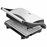 Cecotec Parrilla Eléctrica con Grill Rock'n Grill. 700W, Superficie 23x14.5cm, RockStone Antiadherente, Libre de PTFE, PFOA, Placa Flotante, Asa Tacto Frío, Indicador Luminoso, Almacenamiento Vertical