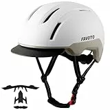 Favoto Casco de Bicicleta Urbano con Visera - Tecnología Double Inmould Casco de Scooter de Ciudad Ligero para Adultos CE Certificado L(59-61cm) Ajustable Blanco Caqui