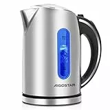 Aigostar King – Hervidor de Agua Eléctrico de Acero Inoxidable, Hervidores Eléctrico con Iluminación Led, 1,7 L, 2200W, Tetera electrica Libre de BPA, Filtro Extraíble, Apagado Automático