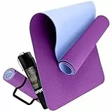 LA MENTE ES MARAVILLOSA - Esterilla de Yoga, Pilates y Fitness【E-Book, Bolsa, Correa de Hombro】Colchoneta Antideslizante TPE para Deportes, Gimnasio en Casa 183x61 cm (Morado Oscuro/Claro sin Diseño)