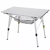 AKTIVE Mesa Plegable, 90 x 51 x 45/70 cm, Patas telescópicas, Topes Antideslizantes, Tablero y Estructura de Aluminio, Soporta 30 kg, Malla extraíble, Camping, Playa, Picnic (63052)