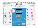 Finocam - Calendario de pared 2026 Mixto Mes Vista Enero - Diciembre (12 meses) | Calendario 2026 para anotar | Planificador mensual Color - Español