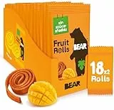 BEAR Rollitos de Fruta Sabor Mango - Ingredientes 100% Naturales - Snacks para Niños y Adultos - 18 bolsitas de 20g - 360g