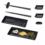 Platos de Sushi 8 Piezas, Vajilla de Sushi con Palillos, Plato de Sushi Japonés, Vajilla Asiática, con 2 Pares de Palillos, 2 Portapalillos, 2 Platos, 2 Platos de Inmersión