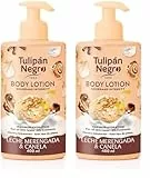 Tulipán Negro Loción Corporal con dosificador Leche Merengada y Canela, máxima hidratación 400 ml, intensamente perfumado y para todo tipo de pieles (Paquete de 2)