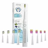 Seago Cepillo de Dientes Eléctrico Sónico, Cepillo Electrico Con 8 Cabezales de Recambio, 40000 VPM 5 Modos Cepillo de Dientes Viaje Para Adultos, Recargable Por USB (Blanco)