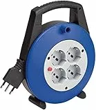 Brennenstuhl - Carrete de Cable Vario Line - 15 MT con 4 Tomas Italianas, Azul