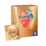 Durex Preservativos Real Feel, Extra lubricados, Sin Látex, Forma Easy-On, 24 condones