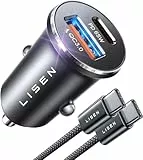 95W Cargador de Coche Carga Rápida LISEN PD&QC3.0 Cargador Mechero Coche USB C Adaptador Movil Coche Toma 12V Metal para iPhone 16 15 14 13 12 Pro MAX Samsung Galaxy S24 S23 S22 iPad Tableta Portátil