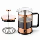 Bergner COPPER | Cafetera de 800 ml | Sistema de prensa francesa | Vidrio de borosilicato resistente al calor | Filtro de acero inoxidable | Soporte de cobre refinado | Diseño resistente al calor