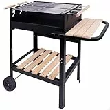 AKTIVE Barbacoa de carbón portátil con doble parrilla, Metal, 100,5x40x88,5 cm, 3 alturas regulables, 2 ruedas para fácil transporte, Acabados en metal esmaltado y madera, Barbacoas carbon (52975)
