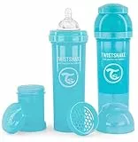 Twistshake 2x Biberón Anticólico Con Contenedor De Leche En Polvo Y Mezclador - 330ml | Tetina De Silicona De Flujo Rápido | Biberón Sin BPA | 4+ Meses | Azul