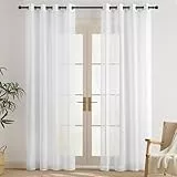PONY DANCE Cortinas Blancas Dormitorio Translucidas con Ojales Cortinas Salon Modernas 2 Piezas Visillos con Aspecto de Lino para Cocina Comedor, 140x200cm