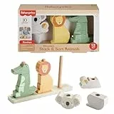 Fisher-Price Bloques apilables con forma de animales (koala, león y cocodrilo), 10 piezas fabricadas con material certificado FSC, juego inspirado en Montessori, para bebés +12 meses (HXV04)