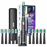Seago Cepillo de Dientes Eléctrico Sónico Adultos, Cepillo Electrico con 10 Cabezales y Diseño Ergonómico Científico, Temporizador, Estuche y 60 Días de Utilización para Viaje, Negro
