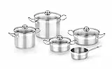 BRA Profesional Batería 9 piezas, Apta para Todo Tipo De Cocinas Incluida Inducción, Acero Inoxidable, 18/10