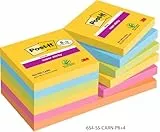 Post-it Notas Super Sticky Colección Carnival - Paquete de 12 Blocs, 90 Hojas por Bloc (76 mm x 76 mm) - Notas Autoadhesivas para Listas de Tareas y Recordatorios