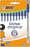 BIC Cristal Original Bolígrafos de Punta Media (1,00 mm) con Tapón y Capuchón a Juego - Azul, Caja de 10