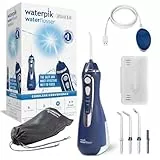 Waterpik Irrigador Dental Eléctrico con 3 Posiciones de Control del Agua a Presión con Cargador USB, Eliminación de Placa Dental óptimo para Viajar y para Baños Pequeños, Azul (WP-583EU)