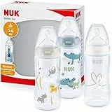 NUK First Choice+ biberones | 0-6 meses | 150 ml | Biberones anticólicos con tetina con forma anatómica de silicona | Control de temperatura | Sin BPA | Safari (azul) | 3 unidades