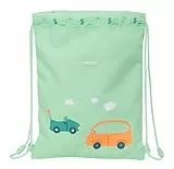 Safta PREESCOLAR COCHES - Mochila Saco Plano Junior, Fácil Limpieza, Mochila, Ideal para Niños de Diferentes Edades, Cómoda y Versátil, Calidad y Resistencia, 26x1x34 cm, Color Verde Agua