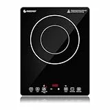 Placa de inducción 3500W, AMZCHEF placa inducción 1 placa con doble anillo, 9 ajustes de potencia y temperatura, bloqueo de seguridad, función de pausa, temporizador