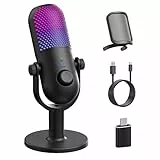 Gaming Microfono PC para PS4: USB Micrófono RGB con Eco - Gaming Micro para Gamer - Micrófono Podcast para Streaming - Accesorios Gaming Mic Con Silencio de Un Botón E Iluminación RGB Ajustable Negro
