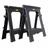STANLEY Pack de 2 caballetes plegables, soporta 454 kg por pareja, ligeros y portátiles, ranura en V integrada, bandeja para herramientas, dimensiones 69.3x10.5x81.5 cm, STST1-70713