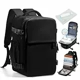 SZLX Mochila de Viaje con Bomba de Vacío, Mochila Airbag Equipaje de Mano Mujeres, Ryanair Mochila de Viaje Tamaño Cabina con Bomba Maleta de Vacío Impermeable para Hombre(Negro,con Vacío)