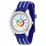 OSDUE Reloj de Aprendizaje para Niños, 3ATM/30M Impermeable Fácil de Leer Relojes de Pulsera con Correa Suave, Reloj de Pulsera Analógico para Niños Niñas Regalo de Cumpleaños Partir para 5 Años Azul