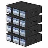 AiQInu Cajas Almacenaje Ropa, 4 Set Plegables Bajo Cama Bolsas para Guardar Ropa con Cremallera Ventana Transparente, Cama Organizador Armario para Ropa Mantas Edredones 60 x 45 x 15cm